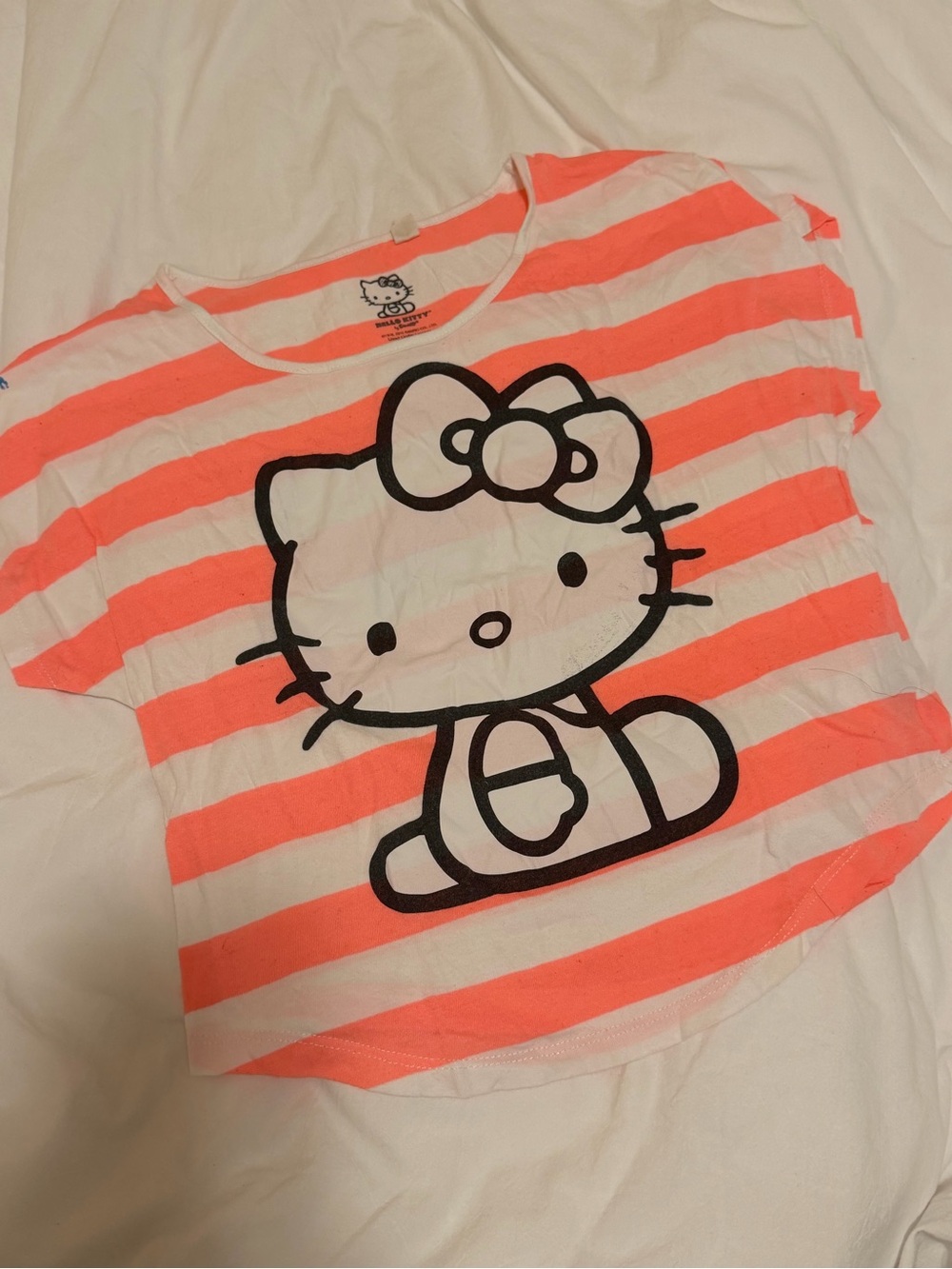 Hello Kitty Striped Graphic Short Sleeve Tee in Pink & White